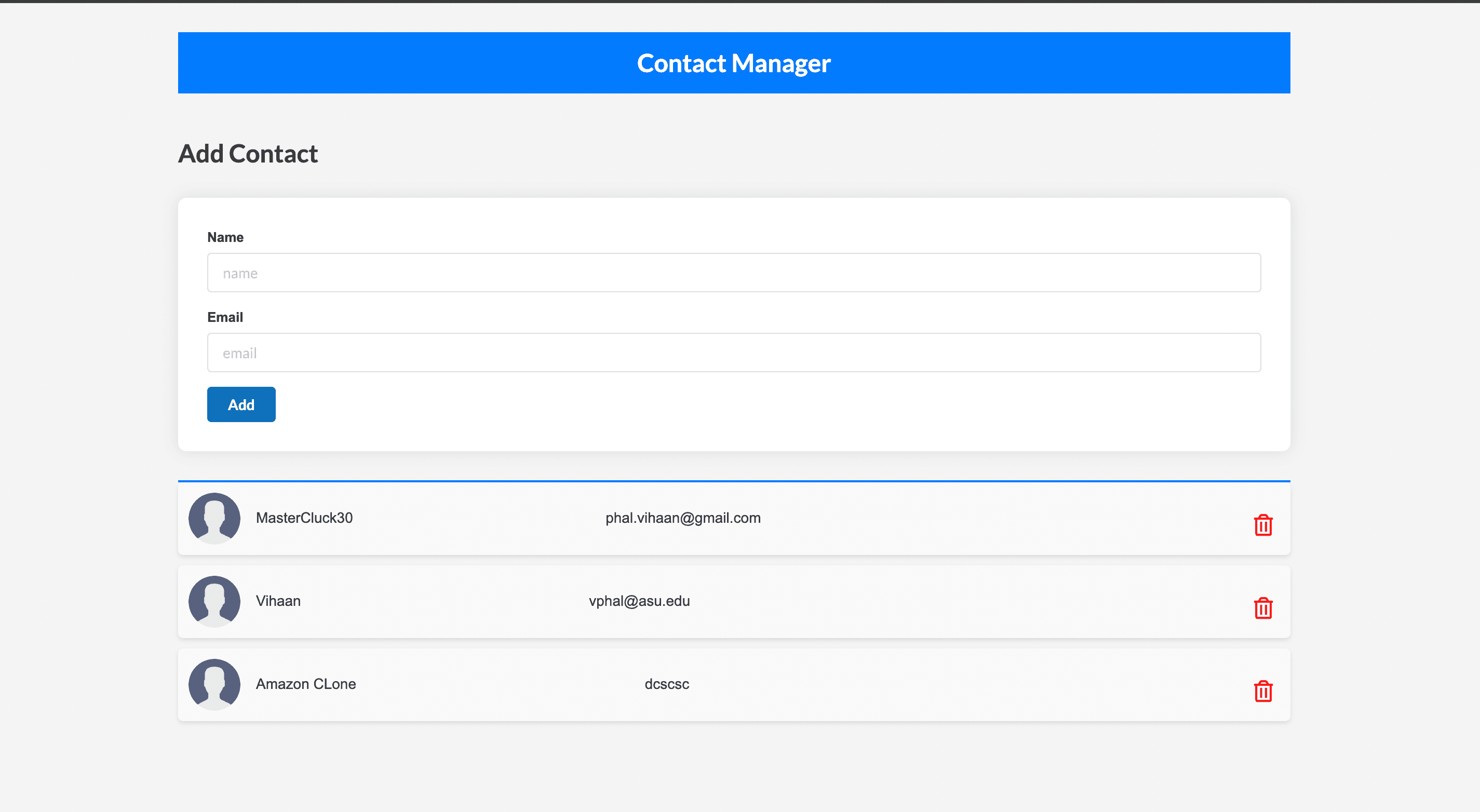 Contact Manager Web Application (React)